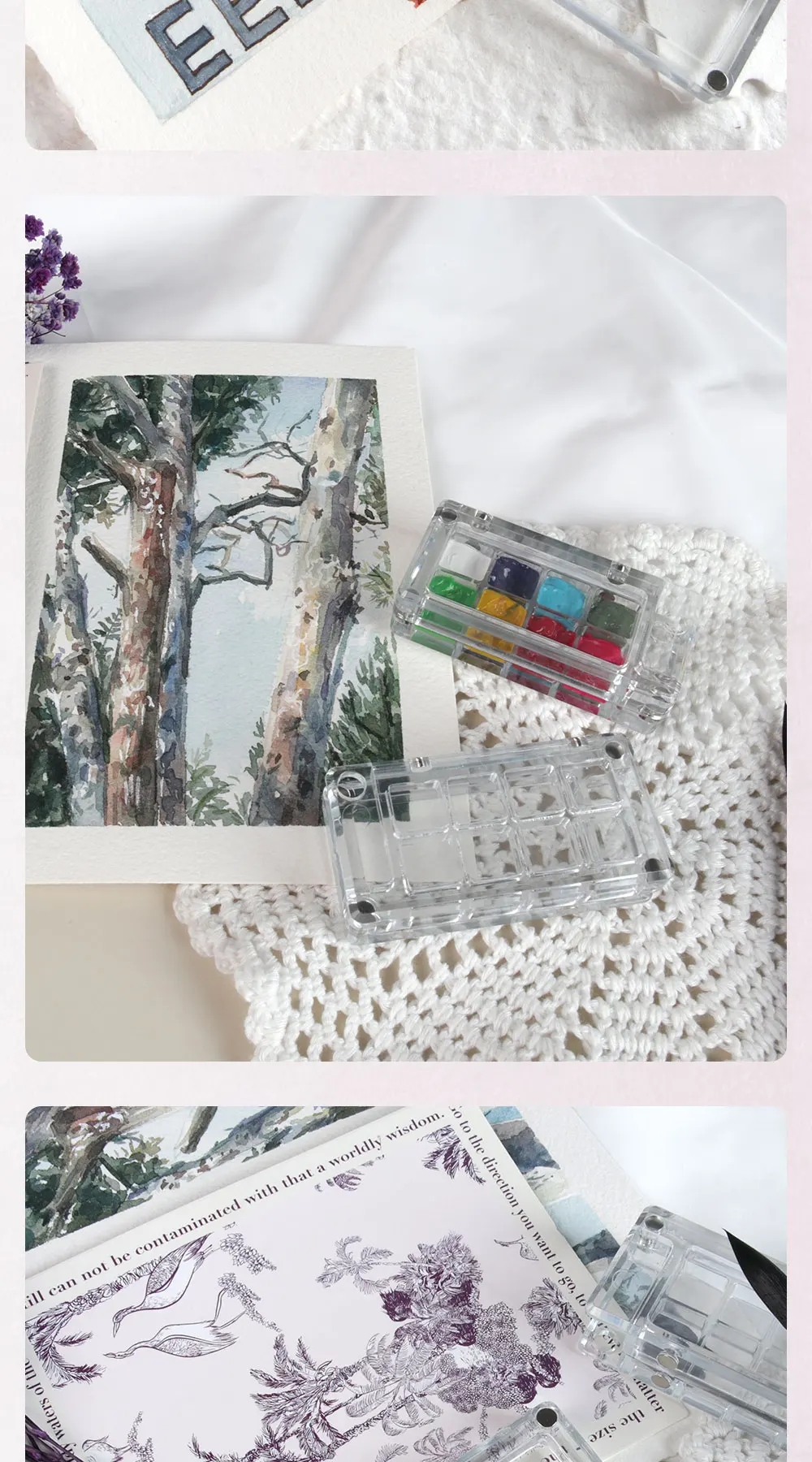SeamiArt 2 Stück transparente magnetische Mini-Reise-Malschachtel aus Kunststoff für Aquarellfarben, Unterpaket – Detail 7