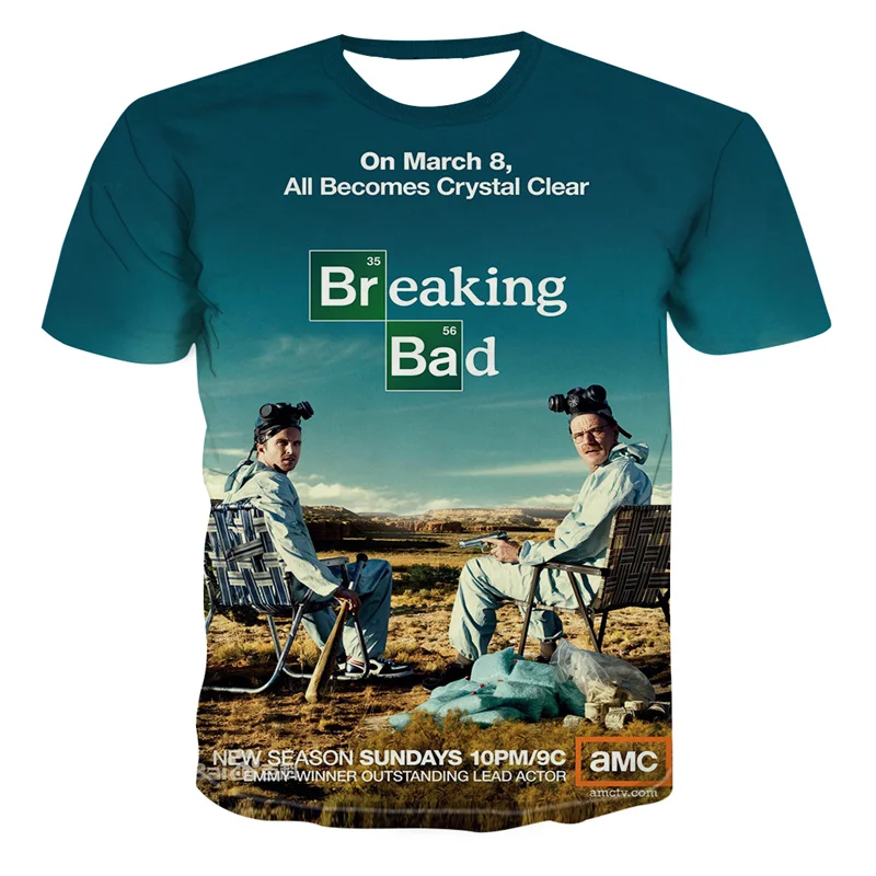 

2023 New Summer New Men's T-shirt Breaking Bad 3D Print Short Sleeve T Shirts Quick Drying Breathable Clothes Men's Clothing