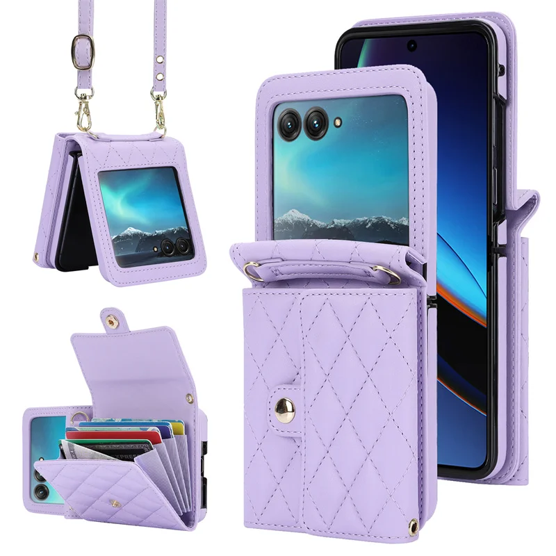For Motorola Razr 50 Ultra Case PU Leather Crossbody Lanyard