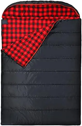 

Double Sleeping Bag for Adults, 2 Person Cold Weather Queen Size Flannel Sleeping Bags for Camping, Black/Navy Blue Dry bag Natu