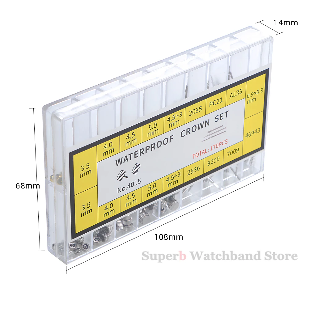 170 Teile/schachtel Uhr Krone Feder Bar Edelstahl Uhr Krone Frühling Set Uhr Reparatur Werkzeug Zubehör für Uhrmacher – Detail 7