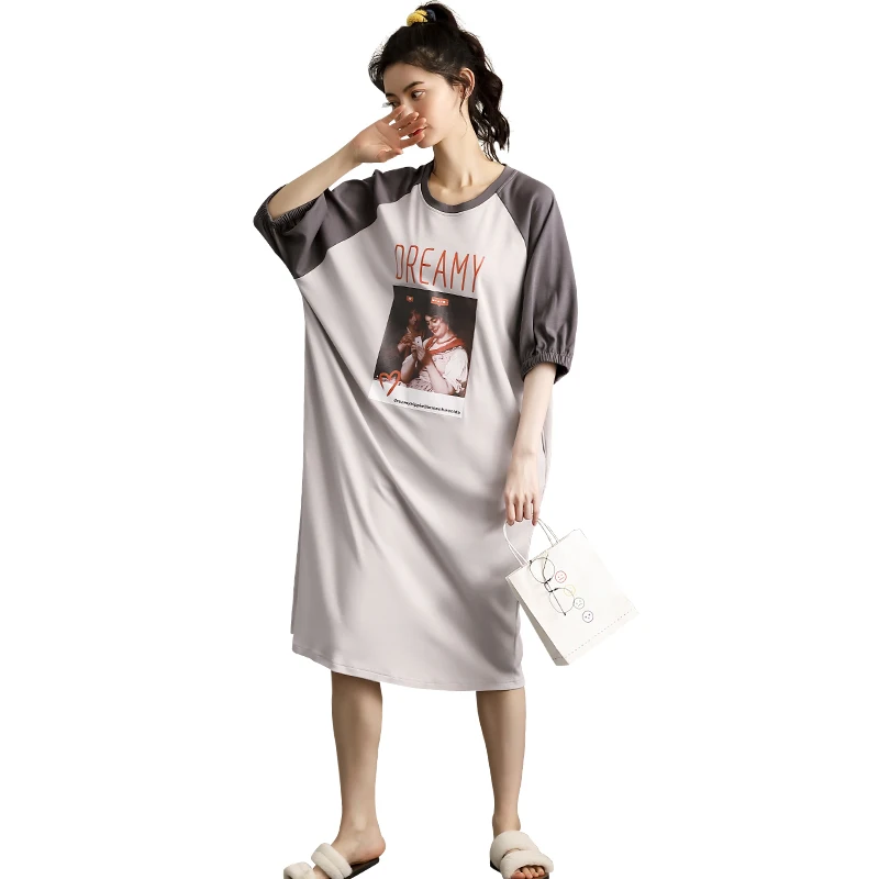 

Summer 100% Cotton Women Nightgown Round Neck Casual Soft M-2XL Female Nightdress Sleep Dress