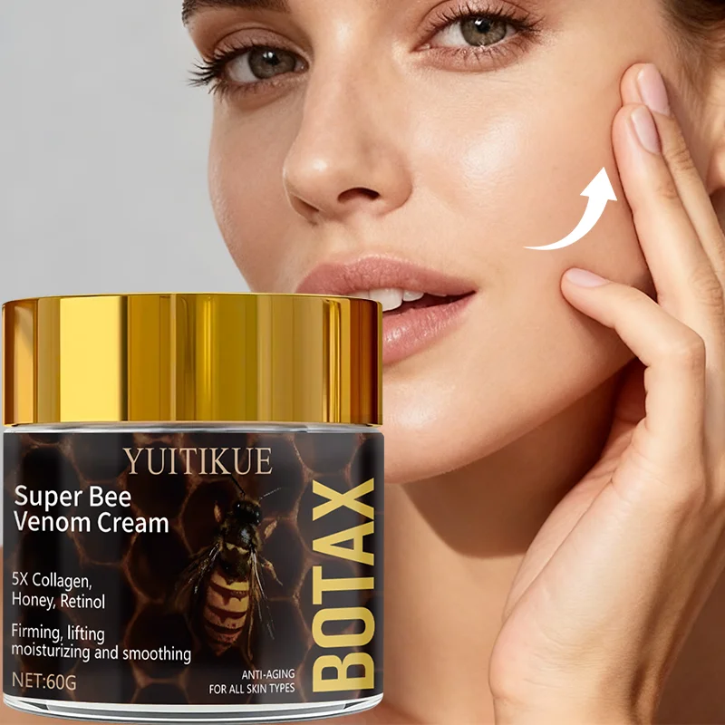 Super Bee Venom Cream, containing five times the collagen, honey, and retinol to firm, lift, moisturize, and smooth the skin
