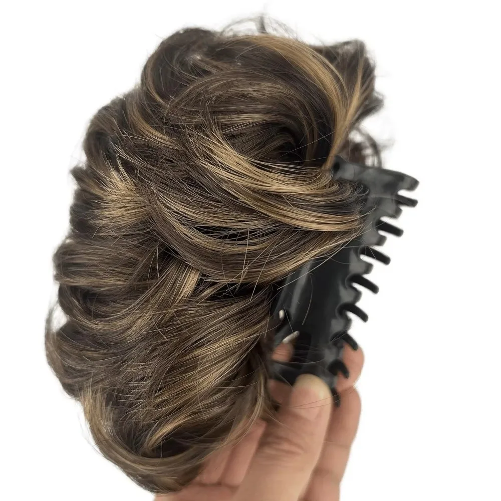 Auf unordentlichem Haarknoten, Haarknoten, Krallenclip, Haarteile, synthetische Haarverlängerungen, Duttkopf, Perücke, gewelltes Haar, Perücke, Haarspange für Frauen und Mädchen – Detail 5