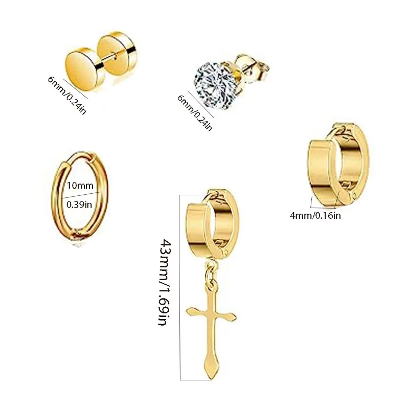 1/15Pairs Punk Stud Earrings Set for Men and Women Gothic Stainless Steel Cartilage Tragus Helix Ear Piercing Jewelry