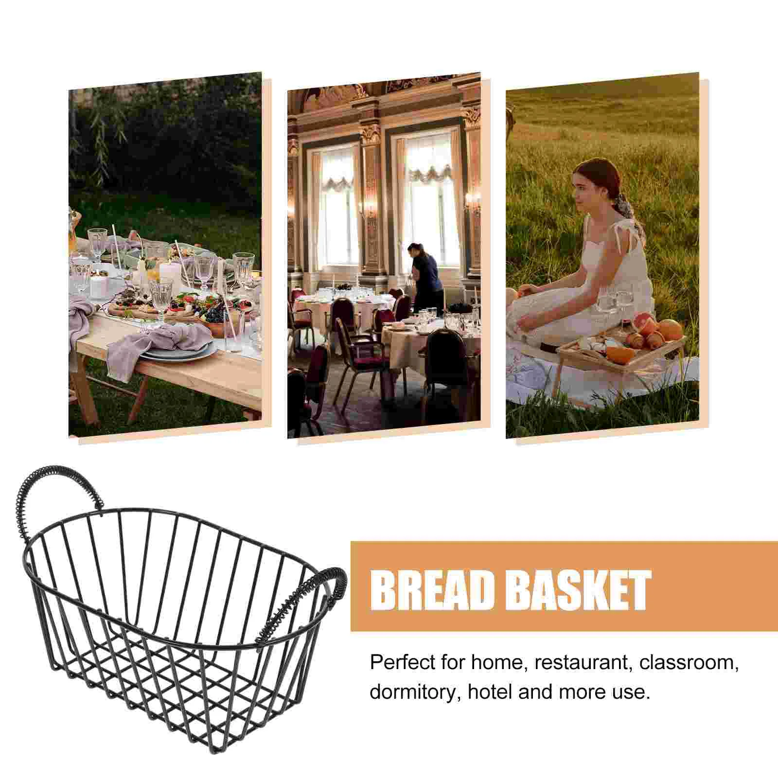 Iron Snack Basket Wire Baskets for Storage Small Desktop Metal Fruit Vegetable Bread Serving Loaf