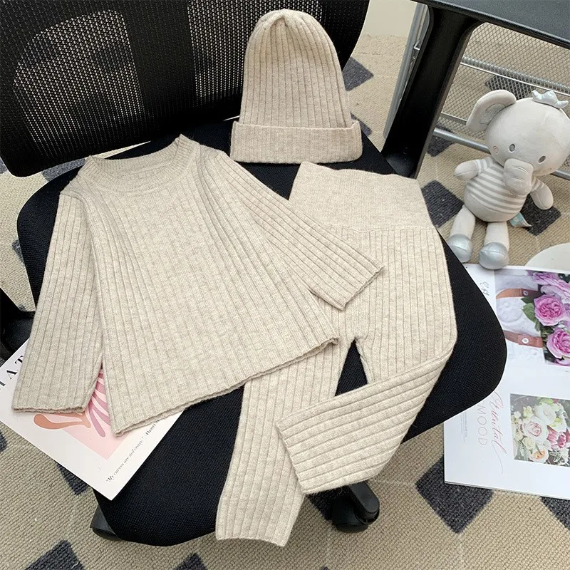 

Newborn Baby Girl Boy knitted Clothes Set Sweater+Pants+Hat 3Pcs Infant Toddler Loungewear Suit Autumn Winter Baby Clothes 0-2Y