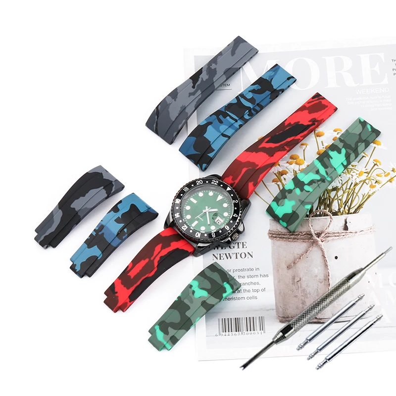 

Ремешок резиновый для мужских часов, аксессуары для часов Rolex, черный зеленый водостойкий уличный спортивный браслет Dittona, 20 мм
