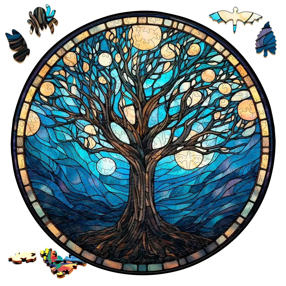 

Wooden Puzzle Mandala Beautiful Wisdom Tree Surprise Toys 3D Wood Jigsaw Puzzles Creative Games Round Shaped Secret Puzzle Boxes