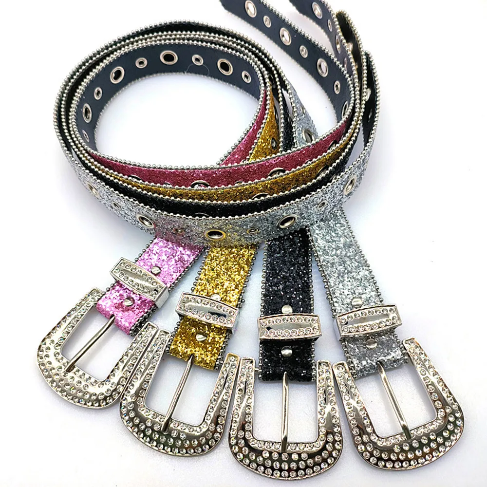 Wide Multi-Color Belt Women's Rhinestone PU Belt Luxury Design Decoration Fashion Personality Denim Belt