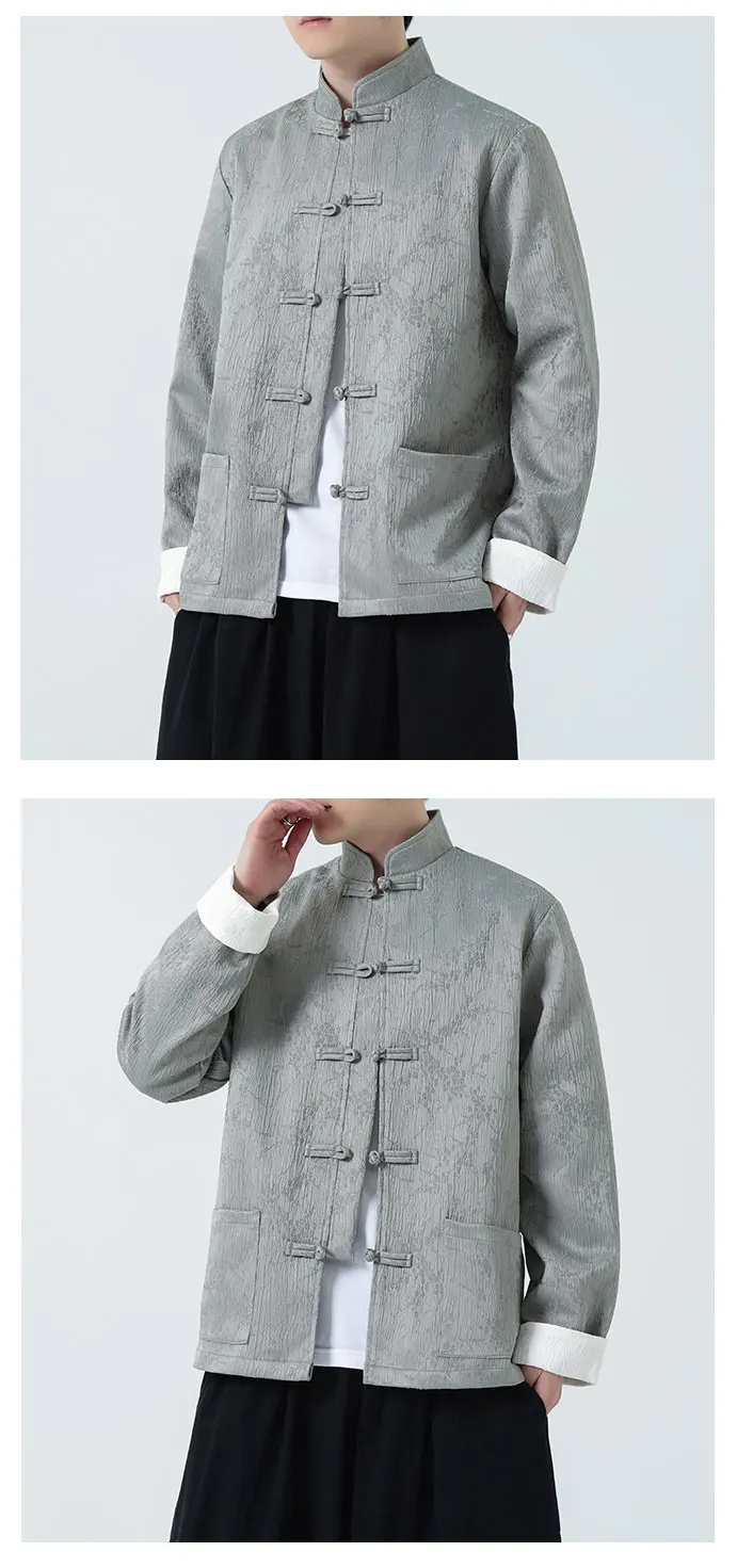 Tang Anzug Jacke für Männer Mode Jacquard Stehkragen Disc Schnalle Frühling chinesische rote Han Fu Jacken – Detail 20