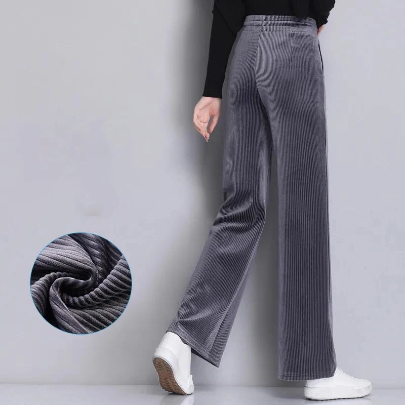 2023 Corduroy Baggy Pants Women Autumn Winter New Arrival Wide Leg Pants Elastic Waist Straight Trousers Solid Casual Pantalones