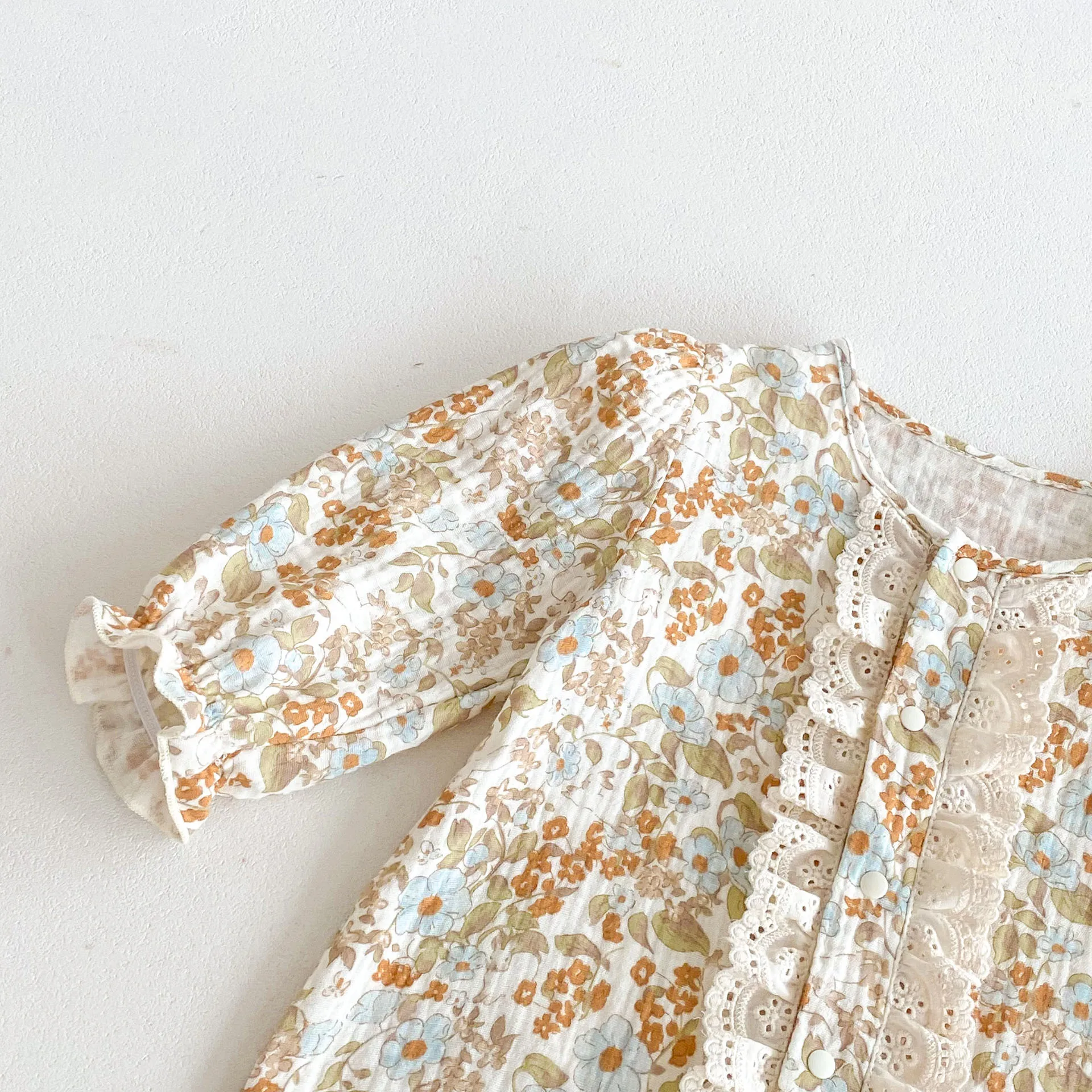 Floral Print Baby Mädchen Strampler Rundhals Casual Neugeborene Mädchen Overall Retro Herbst Mode Spitze Spleißen Toddle Kleidung – Detail 12