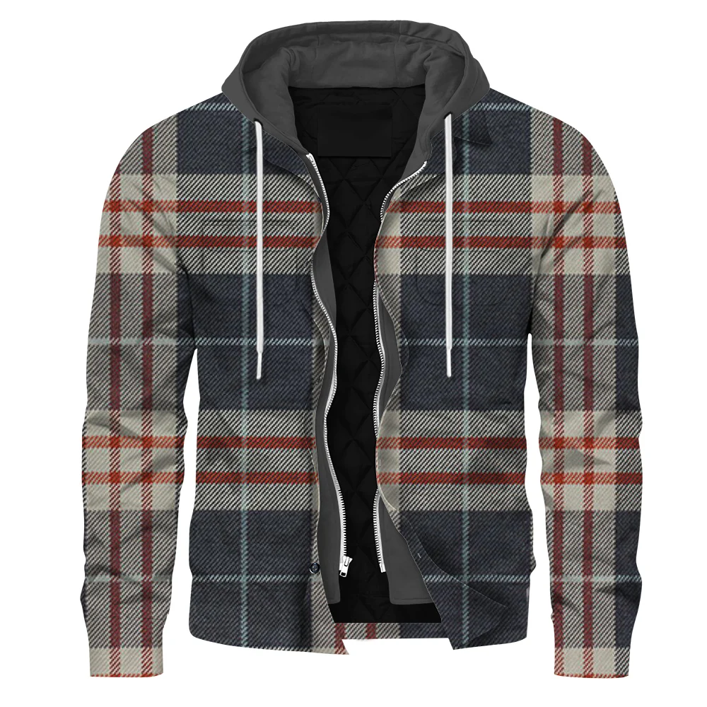 

HX Fashion Men's Jacket Plaid Striped Printed Jackets Long Sleeve Hoodies Autumn Winter Keep Warm Coat S-5XL Dropshipping