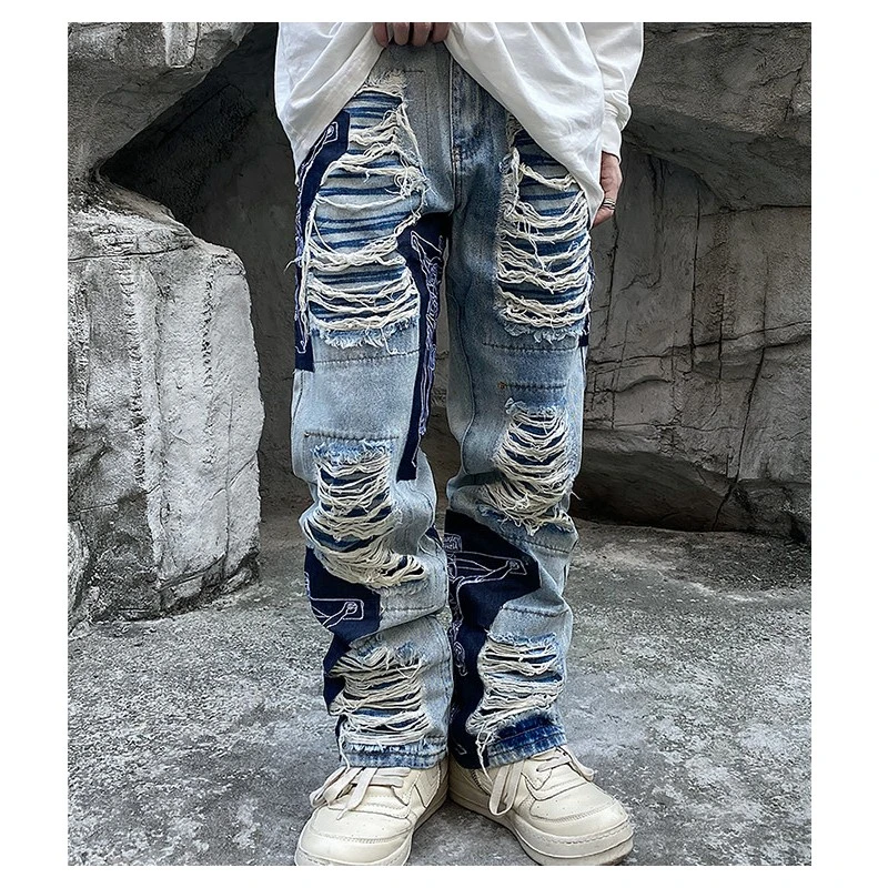 Ripped Jeans Baggy Men Print Harajuku Pants Slim Trendyol Men's Fashion ...