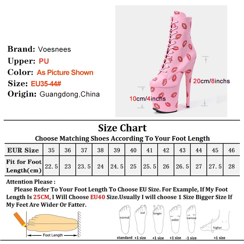Sexy Lipstick Print Women's Boots High Platform Party High Heels ANKLE Boots Pole Dance Shoes 20CM/8inches