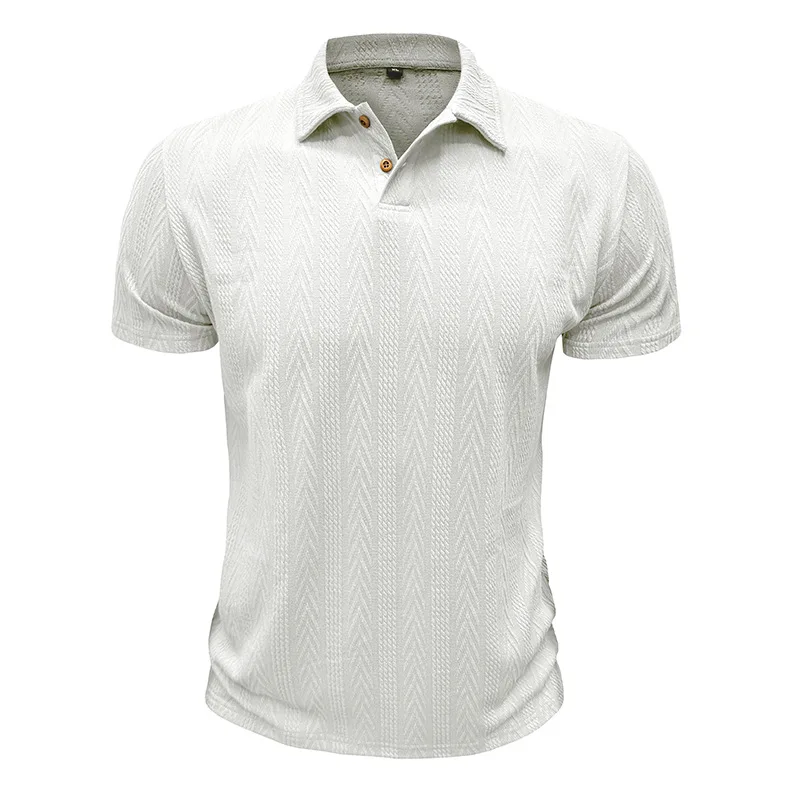 Stilvolle Kurzarm-Poloshirts für Herren in Hellgrau mit Zickzack-Textur, ideal für Freizeit- und Business-Freizeitkleidung für den Sommer – Detail 38