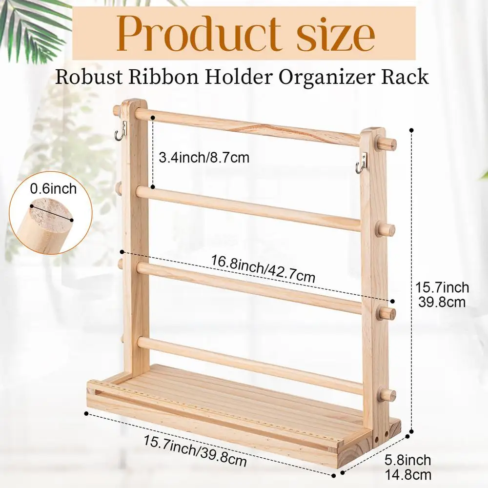 Wooden Ribbon Organizer 6-Tier Rack - Storage For Craft Ribbons, Washi ...