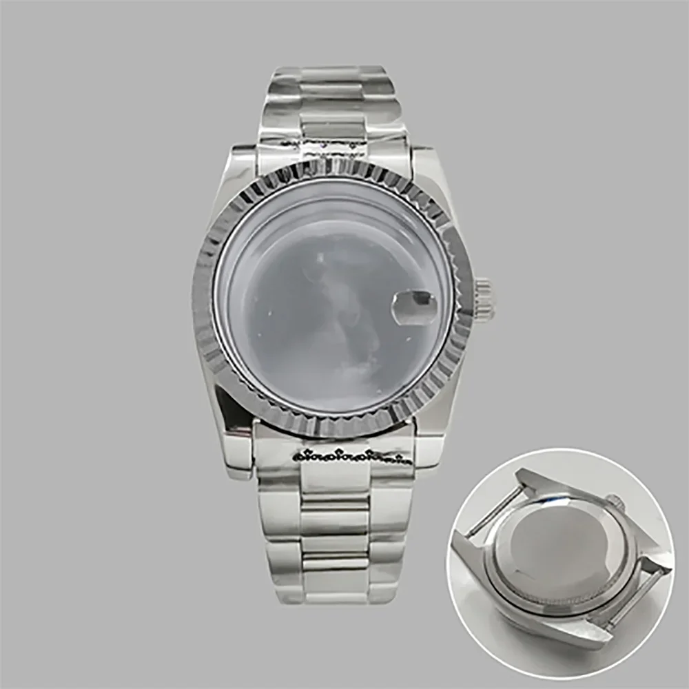 Nh35 Case 36mm Oyster Perpetual Tooth Ring Steel Case with Calendar Window Sapphire Mirror Watch Case for NH35/NH36 Movement