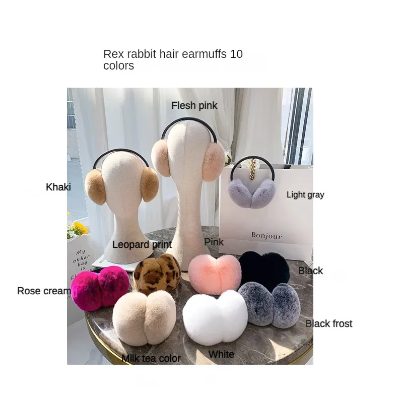 Natural 100% Rex Rabbit Fur Earmuffs Y2k Ear Muffs for Women Winter Apparel Accessories Headphones Cute Fur Earmuffs for Kids