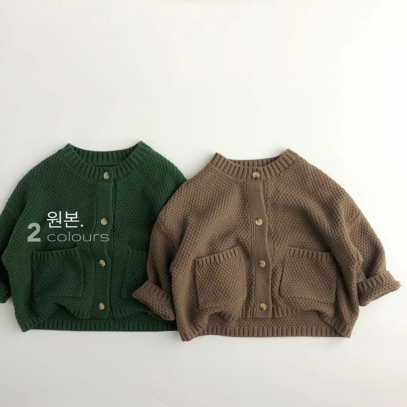 파인애플 패턴 베이비 니트 가디건 스웨터 재킷, 독특한 트렌디 어린이 겉옷, 크루넥 디자인, 신상