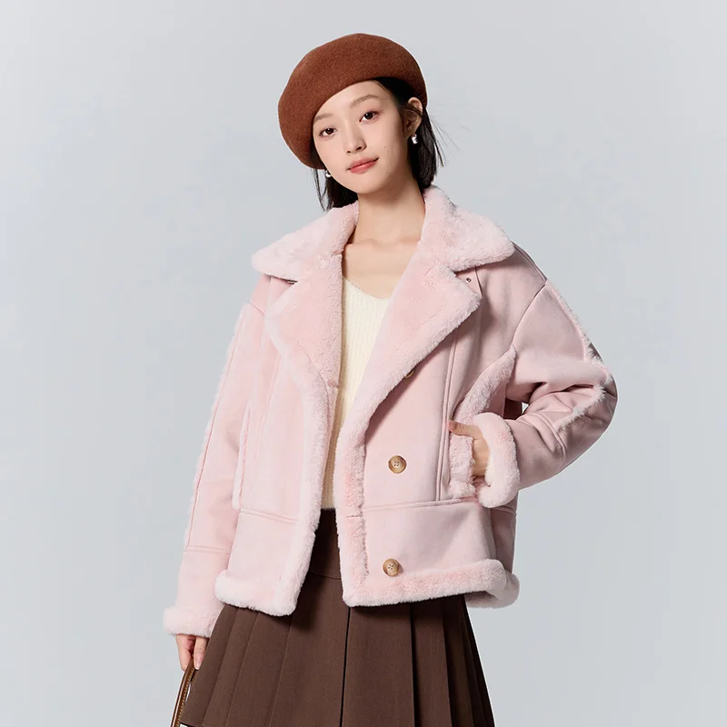 Semir Jacket Women Faux Suede Faux Rabbit Fur Warm Winter Lapel Motorcycle Style Retro Loose Jacket faux fur jacket