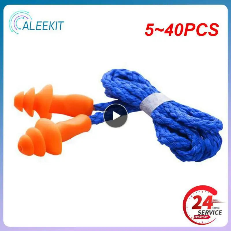 

5~40PCS Soft Silicone Corded Ear Plugs Ears Protector Reusable Hearing Protection Noise Reduction Earplugs Earmuff