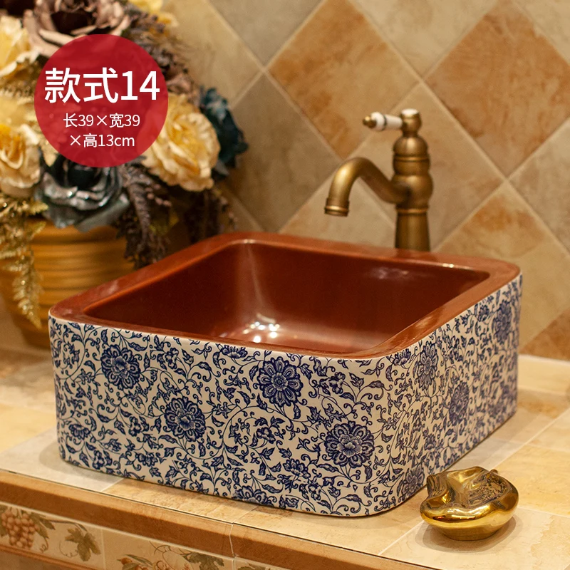 

Bathroom Lavabo Ceramic Counter Top Wash Basin Cloakroom Hand Painted Vessel Sink Ceramic Bathroom Sink