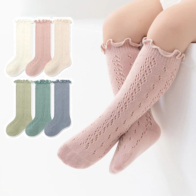 

Baby Girls Knee High Socks Mesh Breathable Spring Summer Solid Ruffle Kids Long Socks Newborn Infant Thin Cotton Toddler Socken