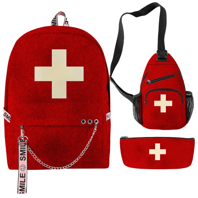 Creative Fashion Funny National Flag 3D Print 3pcs/Set Student School Bags multifunction Travel Backpack Chest Bag Pencil Case
