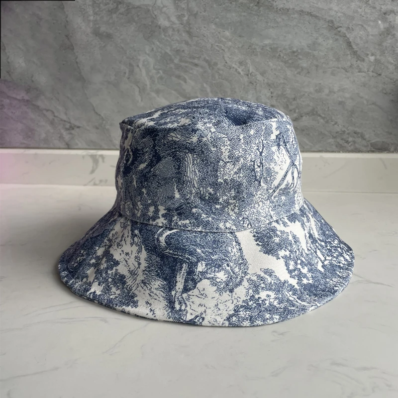 Unisex Cotton Bucket Hat for Women's Cartoon Flat Top Sun Cap Summer Panama Fashion Men's Fold Sun Fishing Fisherman Hats