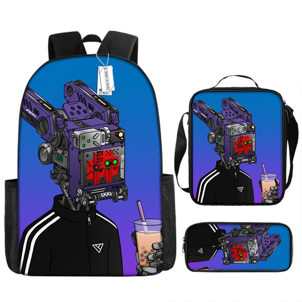 3D Printed Skibidi Toilet Backpack Cartoon Anime Primary and Middle School Students Boys Girls Schoolbag Lunch Bag Pen Case