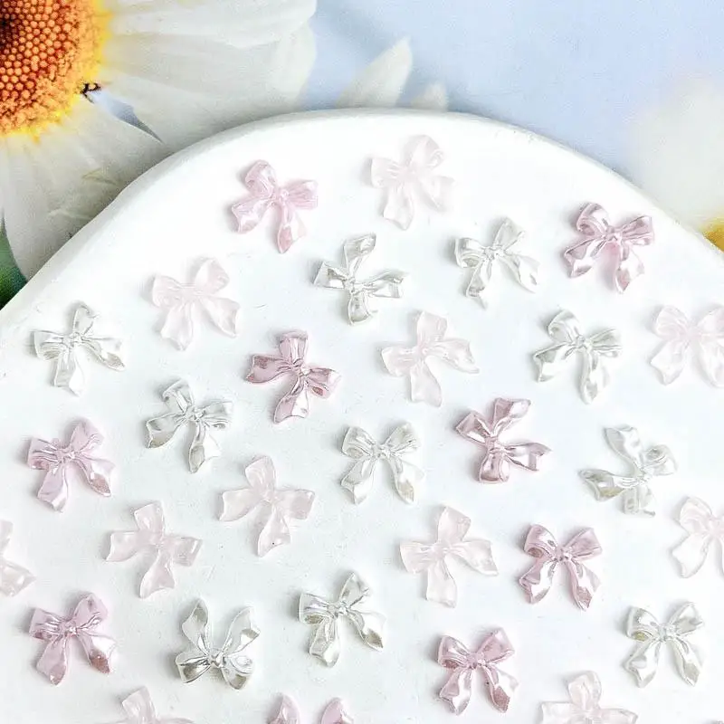 50pcs 3D Sweet Pearly Glossy Ribbon Bow Resin Nail Charms Ballerina Bow Tie Nail Art Decoration Nail Accessories Manicure DIY 4