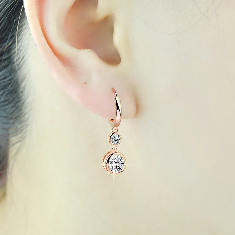 

Women's 925 Sterling Silver Rose Gold Plated Earrings Ear Clip Simple and Light Luxury Special-Interest Design Colorful Silver E