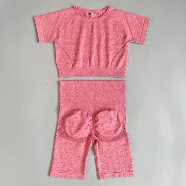 2PCS Seamless Yoga Set Women Tracksuit High Waist Leggings Workout Sportswear Gym Clothing Fitness Crop Top Sports Suits Gym Set 2Pcs Red