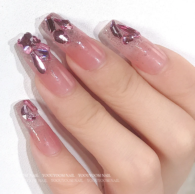 

100Pcs Crystal Powder Nail Art Rhinestone accessories Flat glass stone pressed silk mixed shape DIY fashion 3D nail decoration