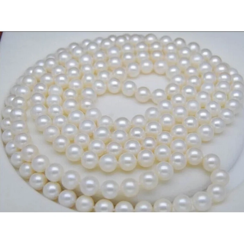 

Natural 8-9MM White Akoya Round Pearl Necklace 50inch AAA