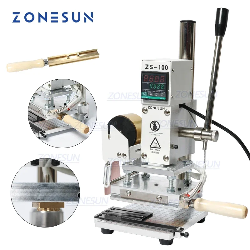 ZONESUN ZS-100 Embossing Manual Leather Paper Wood Machine With Measure Line Letters Hot Foil Stamping Machine
