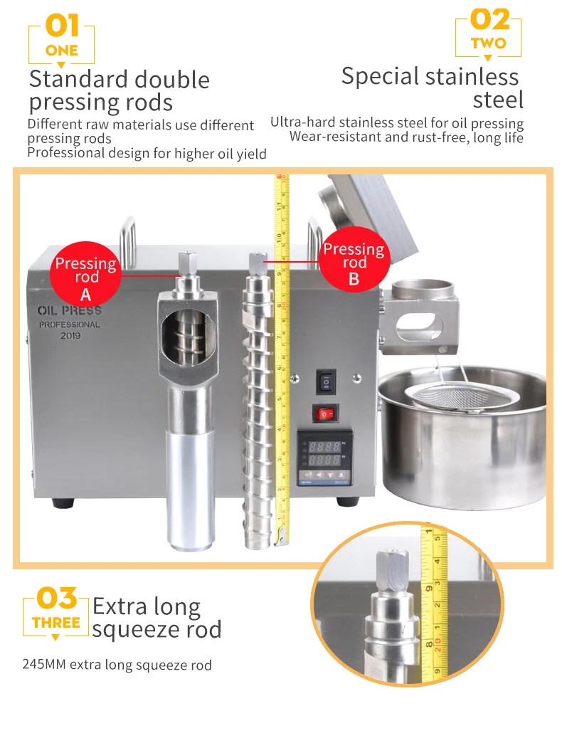 DIVEDEER 1500 W Kaltpress-Ölmaschine für Zuhause und Unternehmen, Extrakt Erdnuss-Sonnenblumen-Sojabohnen mit Edelstahl-Quetscher – Detail 16