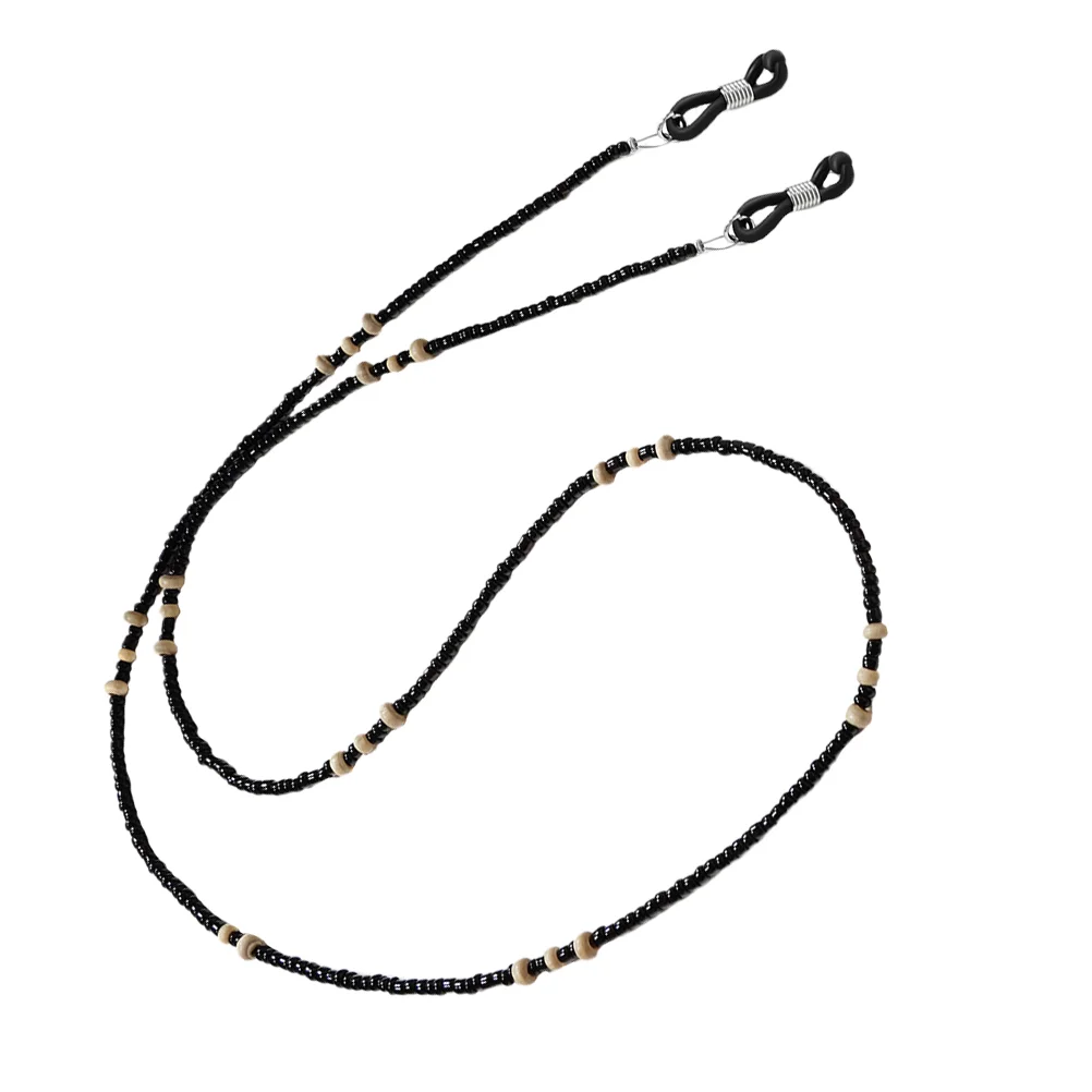 

2Pcs Wooden Bead Chains Fashion Glasses Chains Portable Eyewear Ropes (Black)