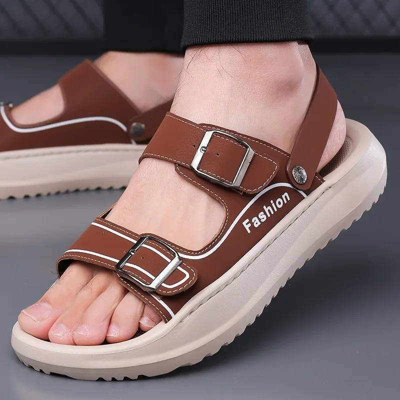 Extra Large Size Men's Summer Casual Outdoor Sandals Breathable Waterproof Slip-On Shoes Leather Upgraded Oxford Rubber Sole