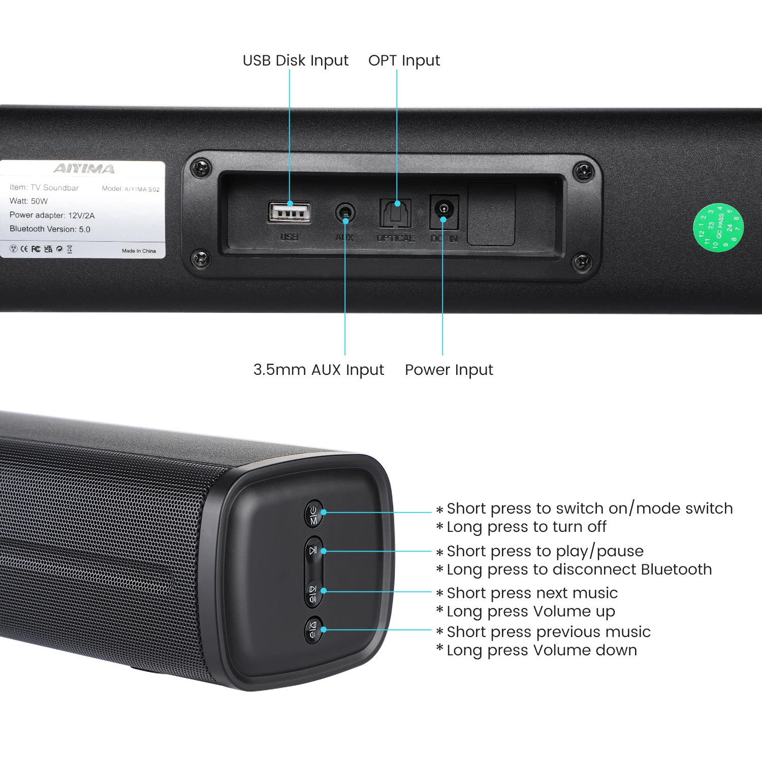 AIYIMA Bluetooth Subwoofer Soundbar TV Audio Echo Wall Computer Speaker Home Theater Hifi Music Wireless Bluetooth Speaker computer speakers audio speakers wireless bluetooth speaker