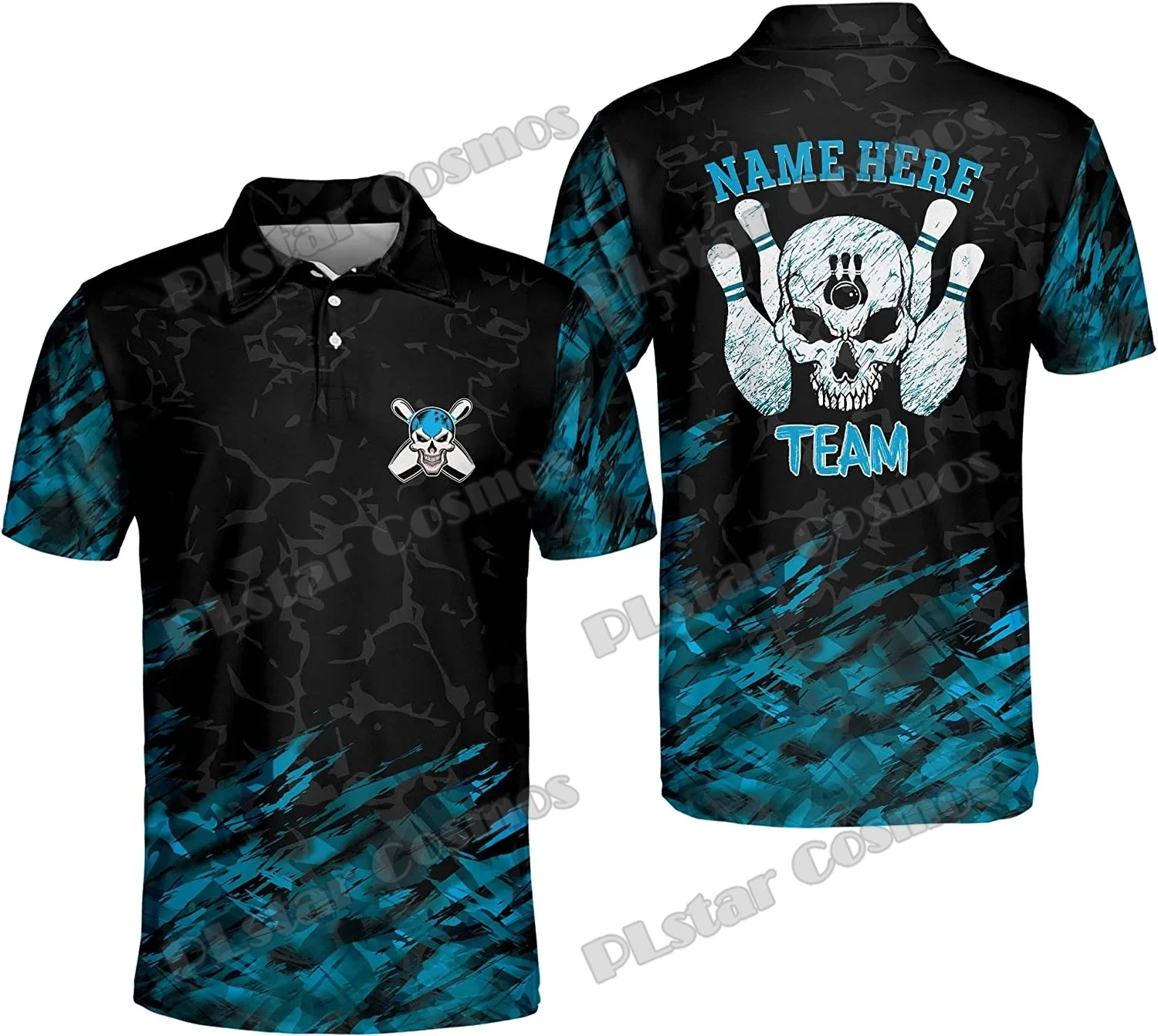 Schädel Bowling Team personalisierte Name 3D gedruckt Herren Poloshirt Sommer Straße Kurzarm Shirt Geschenk für Bowling Spieler WK36 – Detail 11