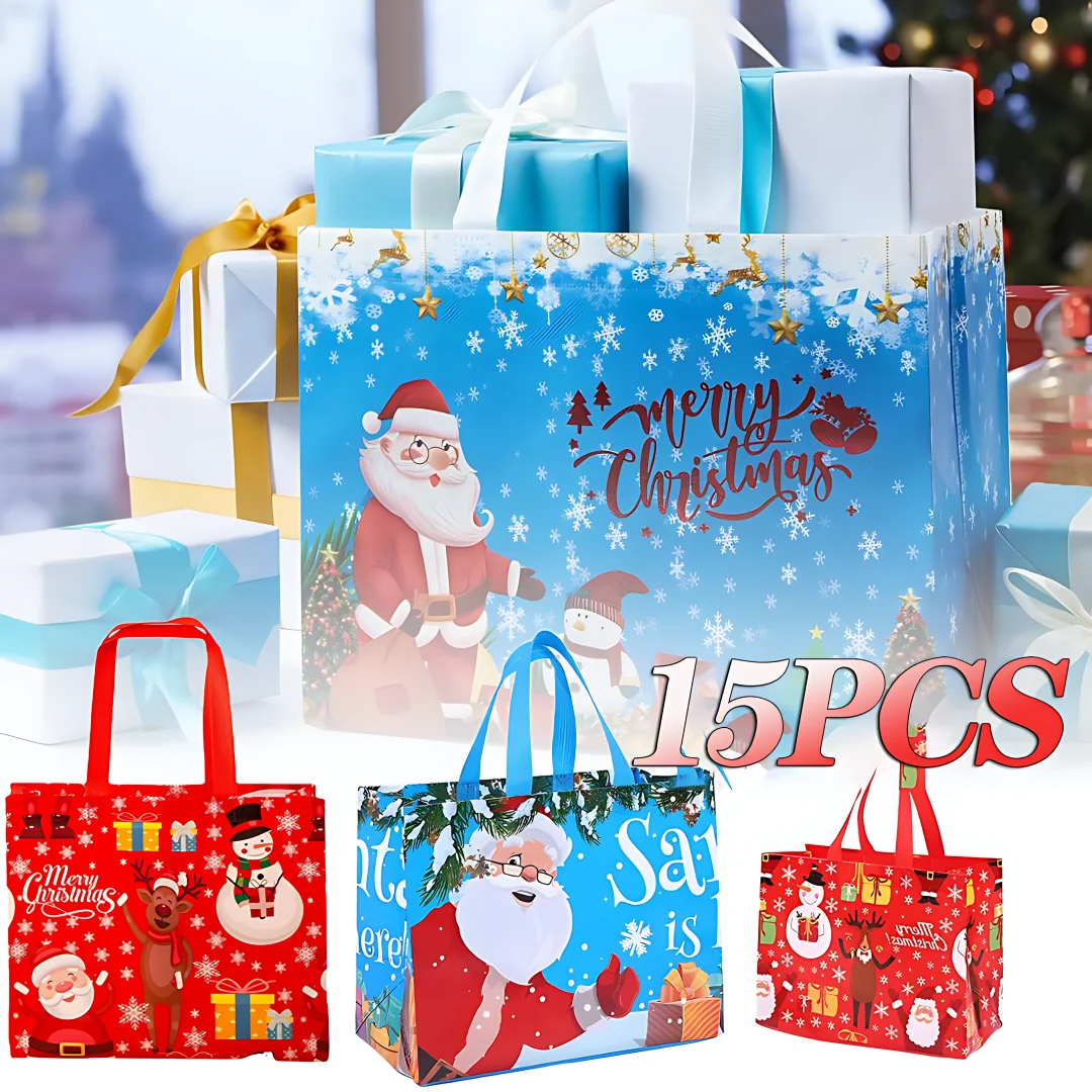 Christmas Gift Bags Gift Bags 15PC Tote Bags Santa Elk Snowflake Thickened Non-woven Waterproof
