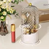 Makeup Brush Holder with Lid Diamond Birdcage 360° Rotating Makeup Organizer Dustproof Cosmetics Storage Box Lipstick Container 5