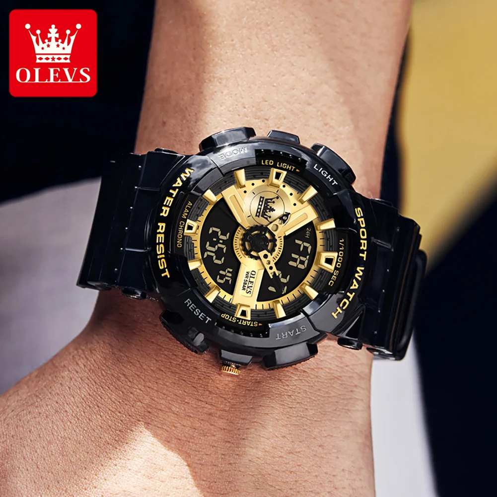 OLEVS Brand Sports Shock Digital Watch for Men Silicone Waterproof Fashion Dual Display Electronic Watches Relogio Masculino