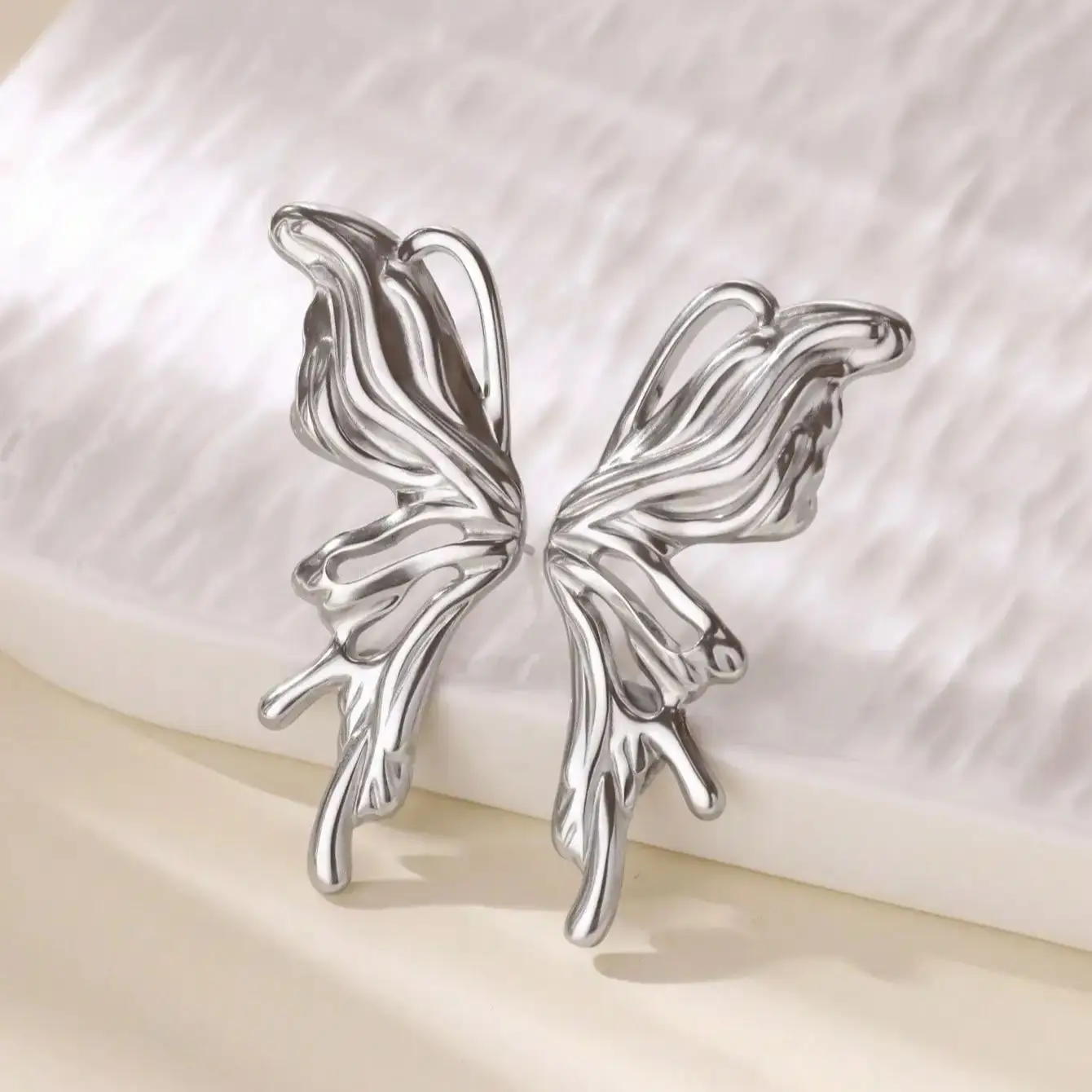 Butterfly Wings Stud Earrings Gold Color Stainless Steel for Women Girls