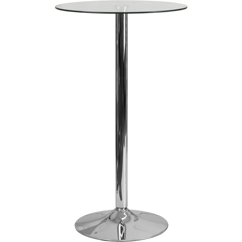 Bar table 23.5" round glass table with 35.5" high chrome base images - 6