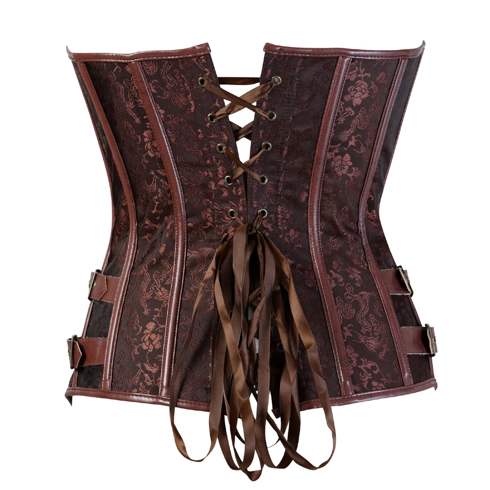 Brown Steampunk Corset for Women Boned Vintage Leather Corsets