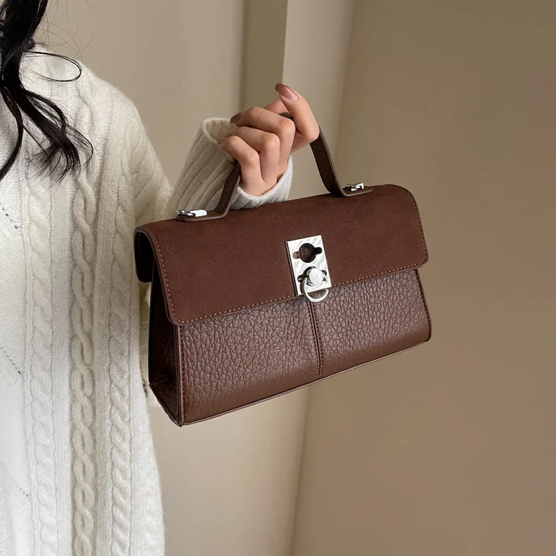 Matte Small Square Bag for Women's Portable Shoulder Bag Commuting Trend Crossbody Bag Luxury Designer Handbag Top Handle Bags